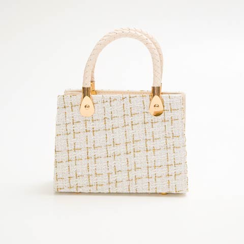 12/10新作![2way]ツイードグリッターチェックハンド＆ショルダーバッグ(ホワイト-フリー)