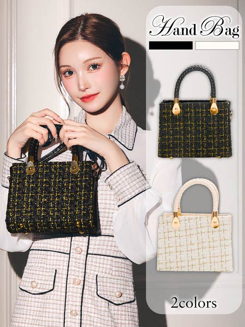 12/10新作![2way]ツイードグリッターチェックハンド＆ショルダーバッグ