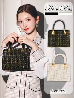 12/10新作![2way]ツイードグリッターチェックハンド＆ショルダーバッグ