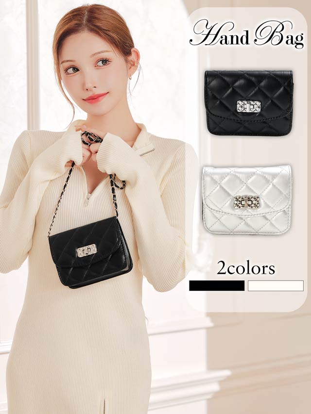 12/24新作!キルティングスクエアチェーンショルダーミニバッグ