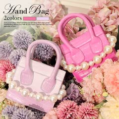 [全2色][2way]キルティング調×パールモチーフ巾着ミニハンドバッグ