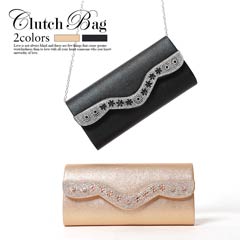 [全2色][2way]ビジュー付きスカラップクラッチバッグ