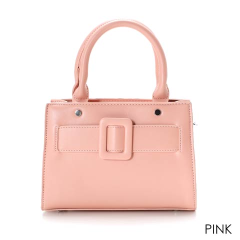 [全2色][2way]シンプルワンカラーベルト風デザインミニハンドバッグ(ピンク-フリー)