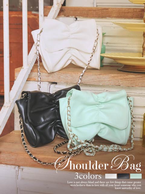 ギャザーリボンモチーフチェーンショルダーバッグ