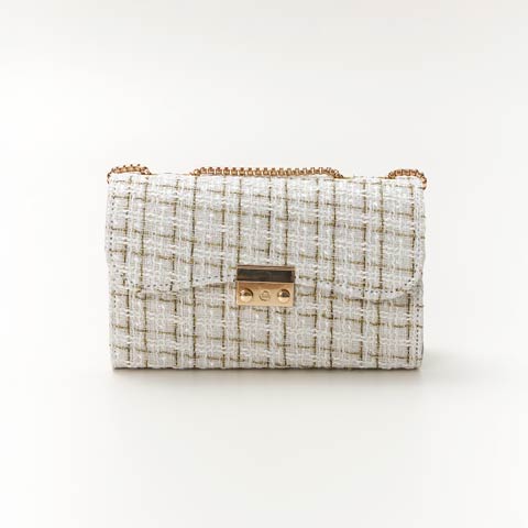 4/24新作!ラメツイードチェーン店内ショルダーバッグ(ホワイト-フリーサイズ)