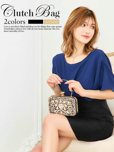 [2way]ゴージャスラメフラワービジュークラッチバッグ