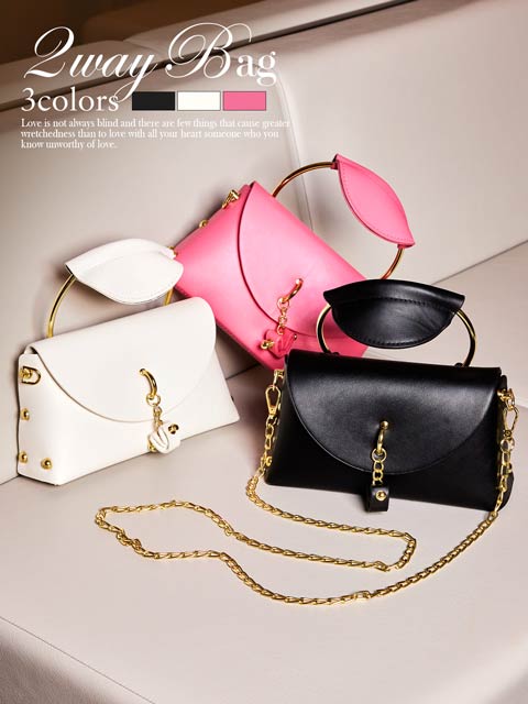 [2way]サイドスタッズレザーチャームハンド＆ショルダーバッグ