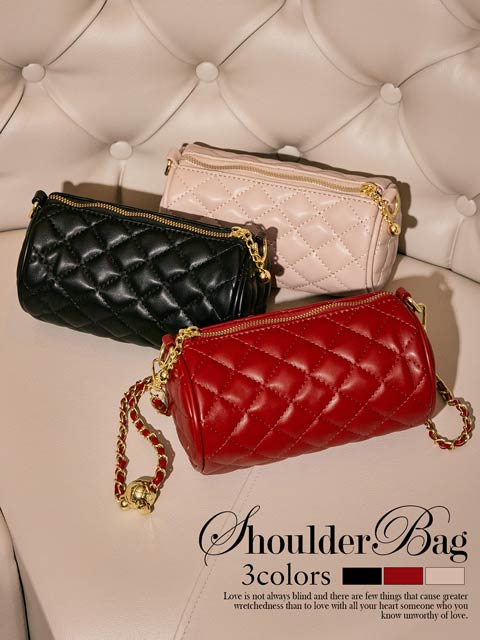 キルティングシリンダーショルダーバッグ