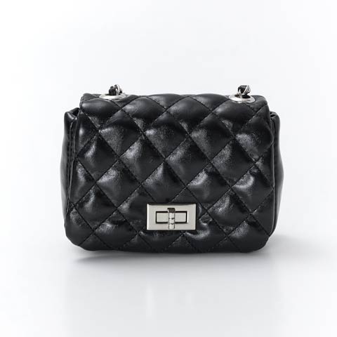 12/2再販![2way]キルティングチェーンハンド＆ショルダーバッグ(ブラック-フリーサイズ)