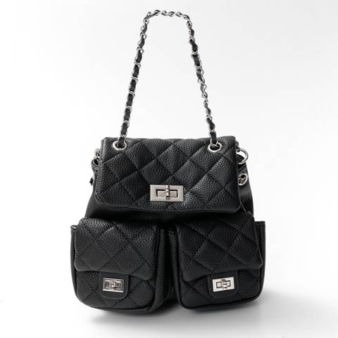 11/21新作![2way]キルティングチェーンショルダーリュック(ブラック-フリーサイズ)