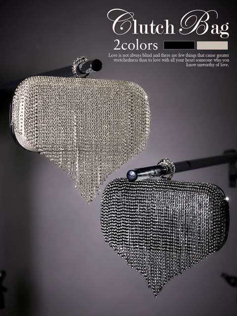 [2way]シャイニーラインストーンボックスクラッチ＆ショルダーバッグ