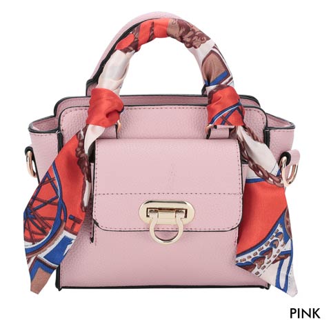 [全3色][2way]大判スカーフ付ワンカラーハンドバッグ(ピンク-フリー)