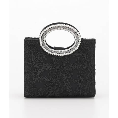 1/30新作![2way]パール＆刺繍パーティーバッグ(ブラック-フリーサイズ)