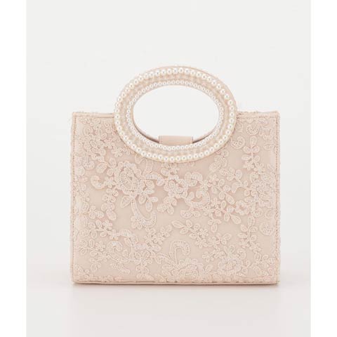 1/30新作![2way]パール＆刺繍パーティーバッグ(ベージュ-フリーサイズ)