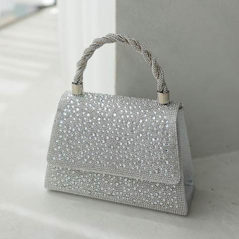 2/9新作![2way]ラインストーンツイストハンドルパーティーバッグ(ブラック-フリーサイズ)