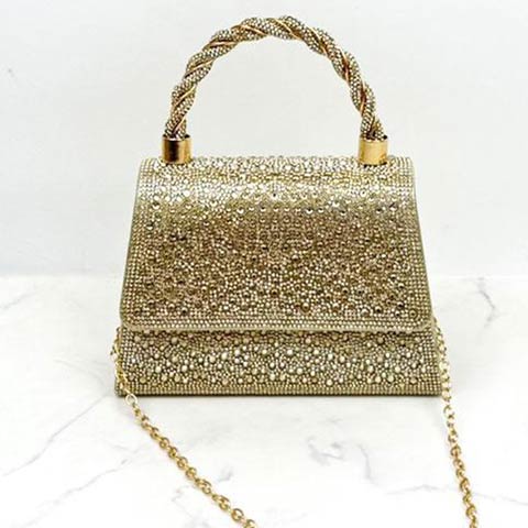 2/9新作![2way]ラインストーンツイストハンドルパーティーバッグ(ベージュ-フリーサイズ)