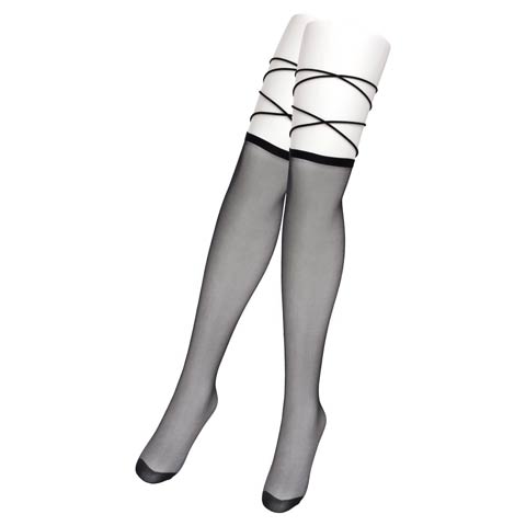 9/10新作!レースアップコードニーハイソックス(ブラック-フリー)