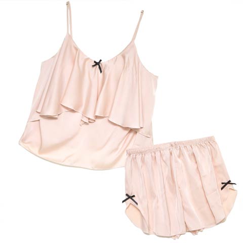 ティアードフリルリボンベビードール＆タップパンツ(ピンク-M)