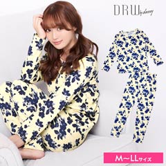 パッド入りネイビーflower柄トップス&ロングパンツ上下セット