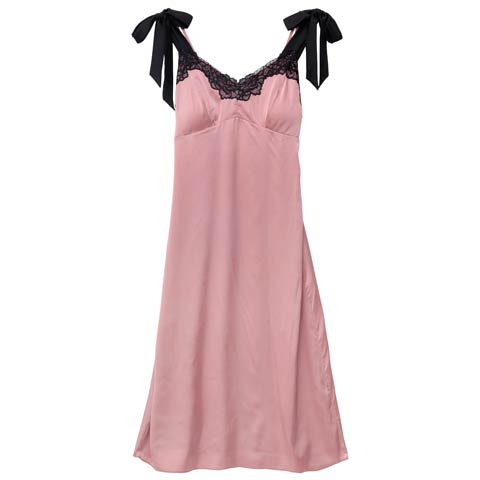 7/25新作!サテンレースショルダーリボンワンピースルームウェア(ピンク-M)
