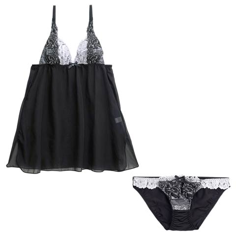 エレガントドールレースベビードール(ブラック-M)