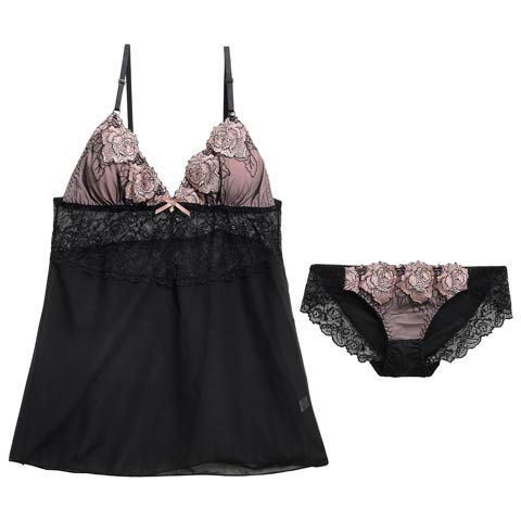 8/15新作!セレーナローズエンブロイダリーベビードール[おそろいベビードール](ピンク-M)