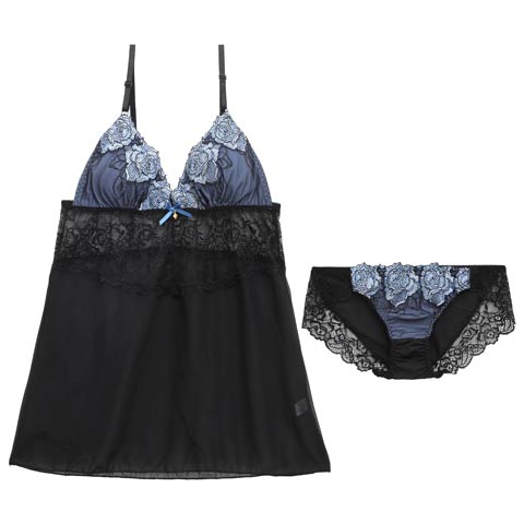 8/15新作!セレーナローズエンブロイダリーベビードール[おそろいベビードール](ブルー-M)