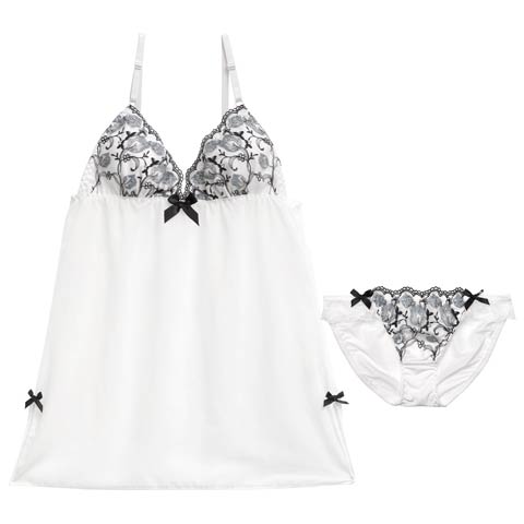 【予約:9/26頃より順次発送】9/24新作!ラグジュアリーリボンチューリップベビードール(ホワイト-M)