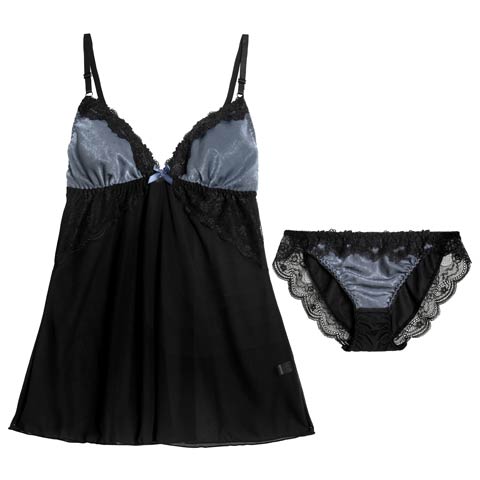 11/28新作!シックサテンレーシィベビードール(ブルー-M)