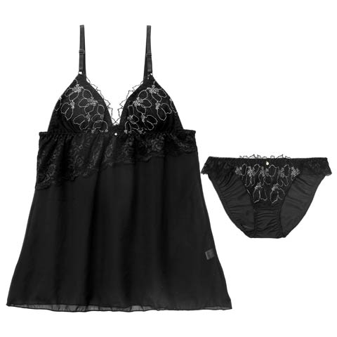 10/24新作!ノーブルシアーブロッサムベビードール(ブラック-M)