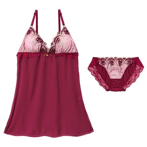 2/13新作!ラグジュアリーローズブーケベビードール(ワインレッド-M)