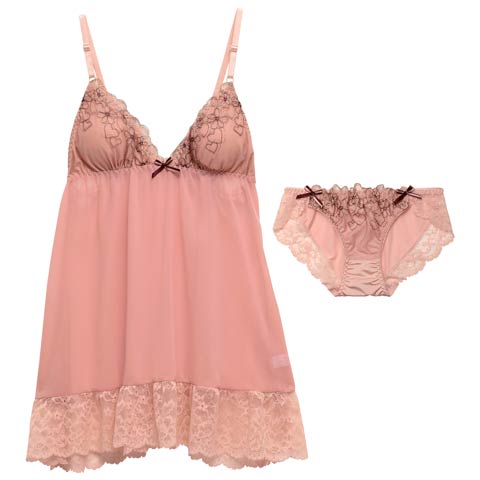 3/13新作!ガーリーハートフルールベビードール(ダスティピンク-M)