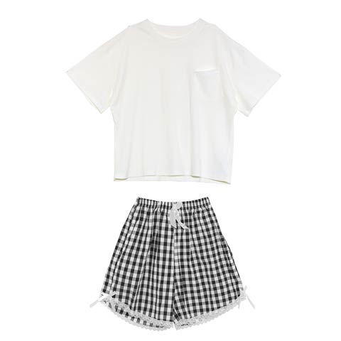 キューティギンガムリブルームウェア(ホワイト-M)