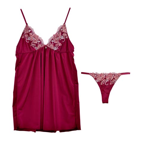 ディープビューティーフラワーベビードール(ワインレッド-M)