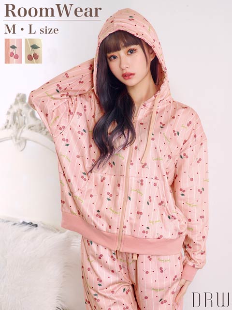 ラブリーストライプチェリールームウェアパーカー