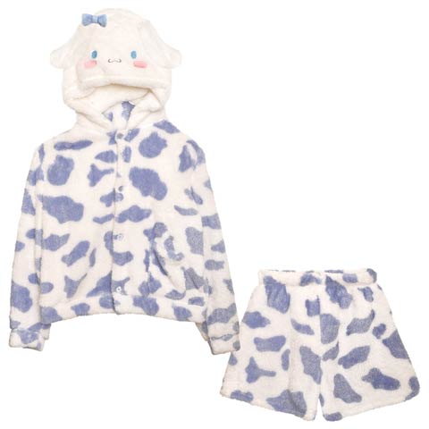 もこもこシナモン牛柄ショートパンツセット(サックス-M)