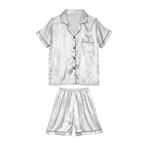 パイピングサテントップス&ショートパンツルームウェア(シルバー-M)