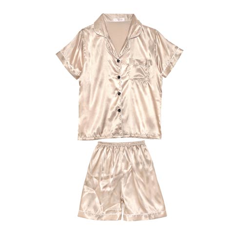 パイピングサテントップス&ショートパンツルームウェア(ゴールド-M)