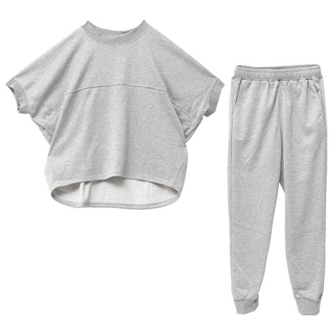 ラメスウェットトップス&ロングパンツルームウェア(ライトグレー-M)