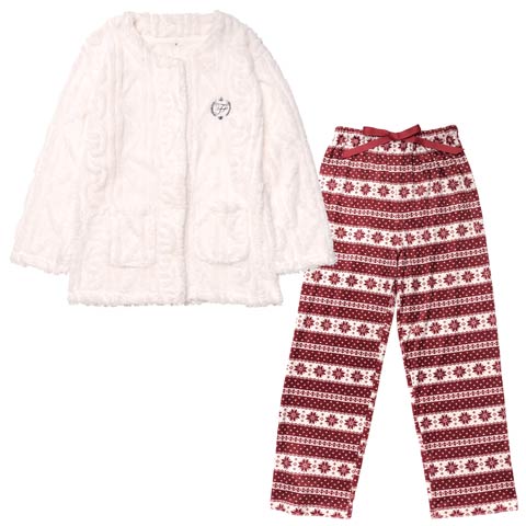 12/12新作!もこもこノルディック柄トップス&ロングパンツルームウェア(オフホワイト-M)