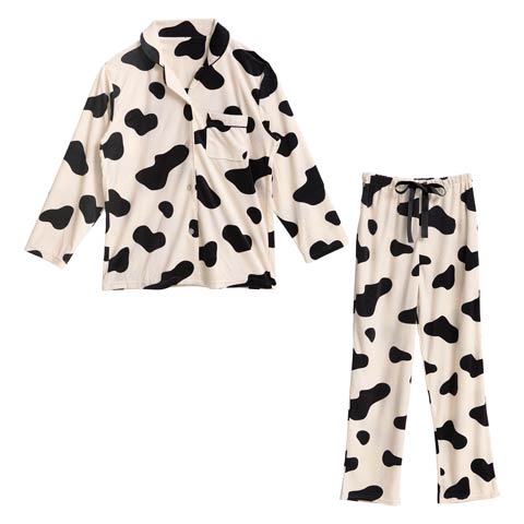 11/17新作!カウモチーフ長袖トップス&ロングパンツルームウェア(ブラック-M)