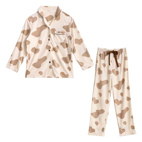 11/17新作!カウモチーフ長袖トップス&ロングパンツルームウェア(ベージュ-M)
