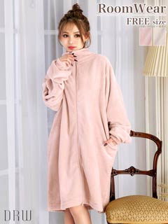 11/12新作!ジップアップモコモコワンピースルームウェア