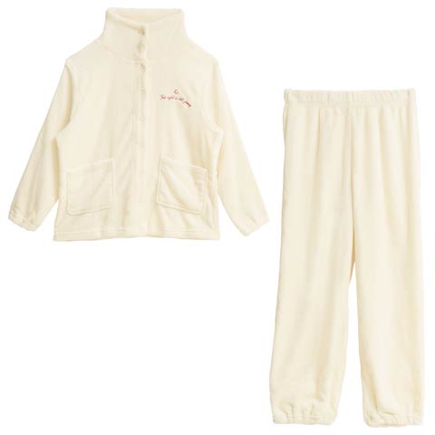 11/10新作!モコモコハイネックロゴトップス&パンツルームウェア(クリーム-ML)