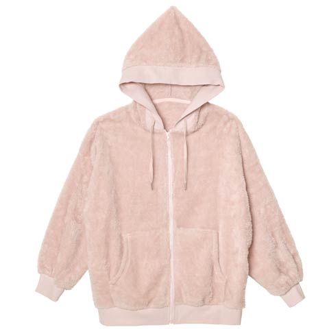 11/17新作!ワンカラーフード付きガーリーボアパーカー(ピンク-ML)