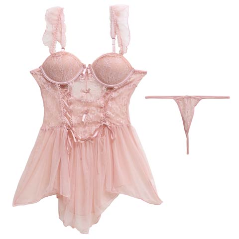 11/5再販!スピンドルコルセットレースベビードール(ピンク-M)