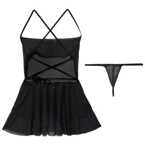 7/14新作!バックスピンドルシアーチュールベビードール(ブラック-フリー)