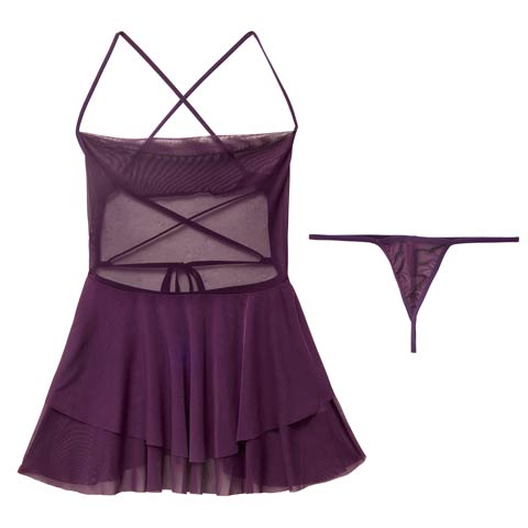 7/14新作!バックスピンドルシアーチュールベビードール(パープル-フリー)