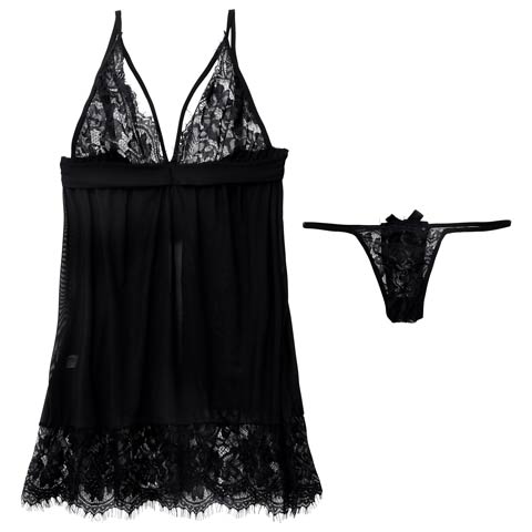 10/2再販!ブルーミングバックオープンチュールベビードール(ブラック-フリー)