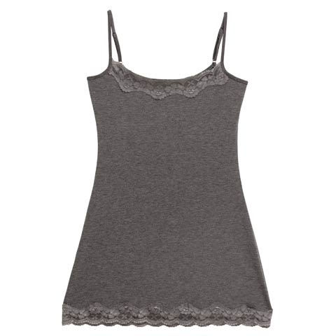 8/15新作!ナチュラルフラワーレースロングキャミソールルームウェア(グレー-M)